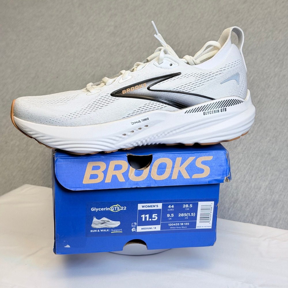 Brooks Glycerin GTS 22 Womens 11.5 White Grey Black Running Shoes 120435 1B 135